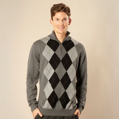 Grey argyle zip neck jumper                                                                                                     