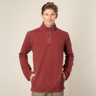 Dark red textured funnel neck top                                                                                               