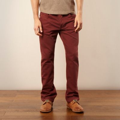 Dark red coloured straight leg jeans