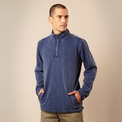 Big and tall blue pique zip neck sweatshirt                                                                                     