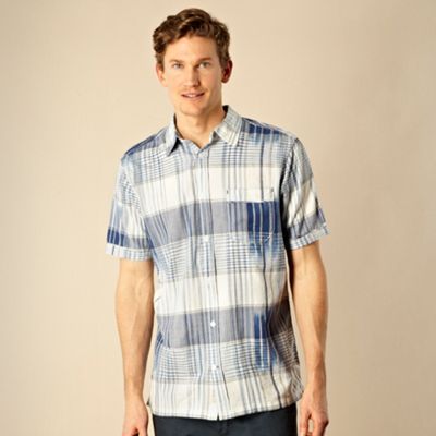 Blue large woven checked shirt                                                                                                  