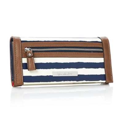 Designer Navy Patent Striped Purse                                                                                              
