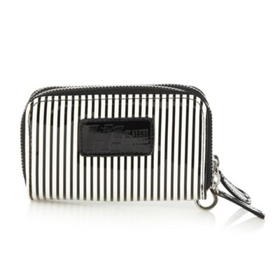 Designer white striped double zip around purse                                                                                  