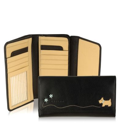 Black large leather tri fold flap over purse