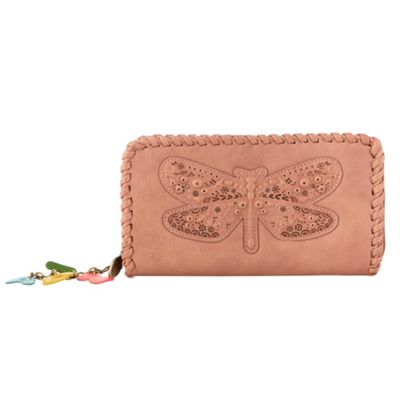 Peach Embossed Dragonfly Zip Around Purse                                                                                       
