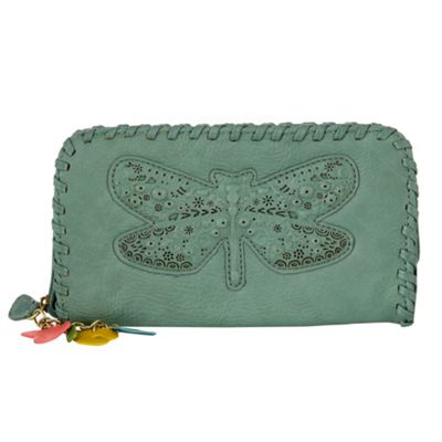 Green Dragonfly Zip Around Purse