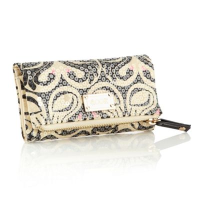 Designer Cream Sequinned Swan Patterned Purse                                                                                   