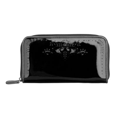 Black Patent Zip Around Purse