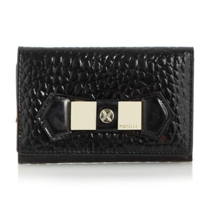 Black Folded Textured Leather Purse                                                                                             