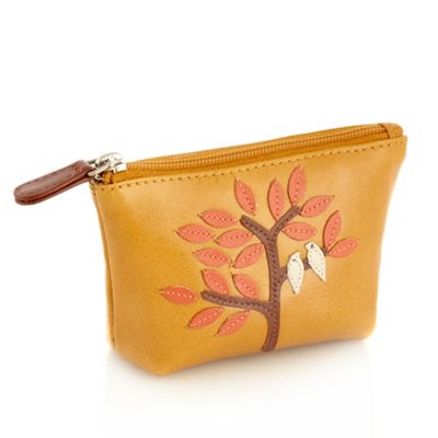 Yellow Leather Appliqued Tree Coin Purse                                                                                        