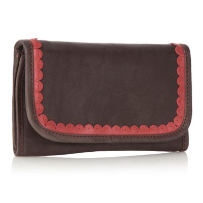 Chocolate Leather Scalloped Trim Purse