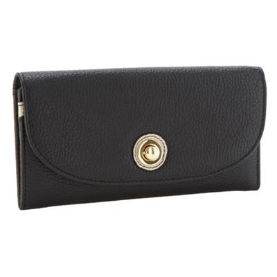 Designer Black Leather Large Flapover Purse                                                                                     