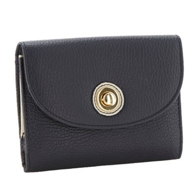 Designer Navy Leather Small Flapover Purse                                                                                      