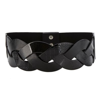 Black Plaited Mock Croc Stretch Belt                                                                                            