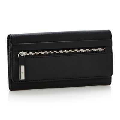 Designer Black Leather Zip Front Purse                                                                                          