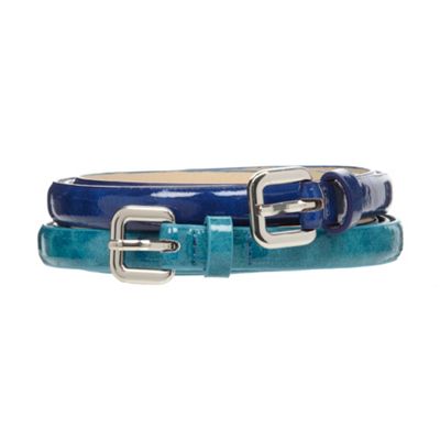 Set Of Two Blue Textured Skinny Belts                                                                                           
