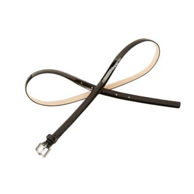 Set Of Two Black And Beige Skinny Patent Belts                                                                                  