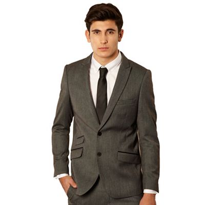 Grey herringbone tailored suit jacket                                                                                           