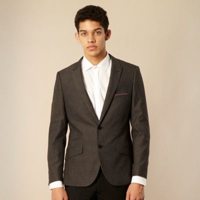 Dark grey checked tailored suit jacket                                                                                          