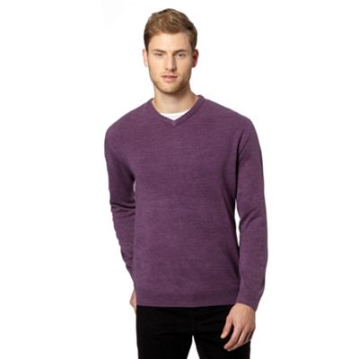 Dark purple V-neck knitted jumper                                                                                               