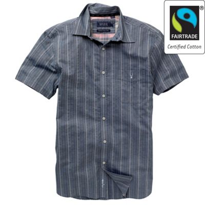 Dark blue Fairtrade textured stripe short sleeve shirt