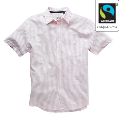 Pink cottonlinen stripe short sleeved shirt