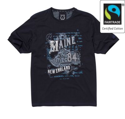Fairtrade Maine5G Navy scroll print t-shirt