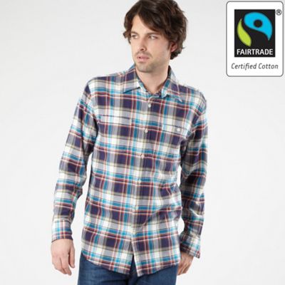 Blue brushed check long sleeved shirt