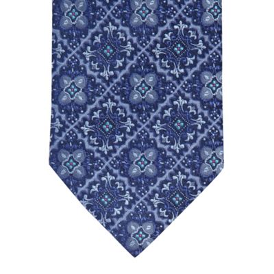 Blue tile pattern tie