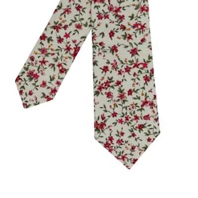 White fine floral printed skinny tie                                                                                            