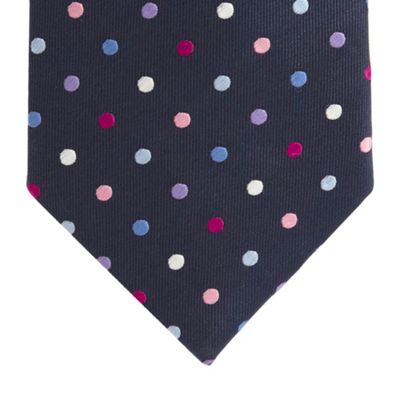 Navy polka dotted silk tie                                                                                                      