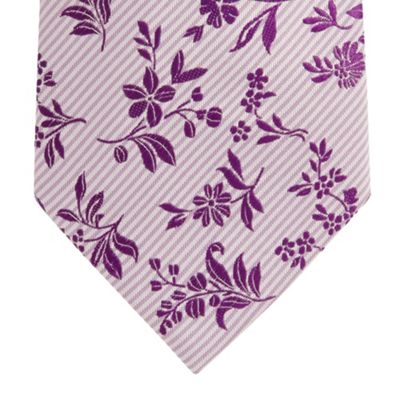 Designer lilac striped floral silk tie                                                                                          