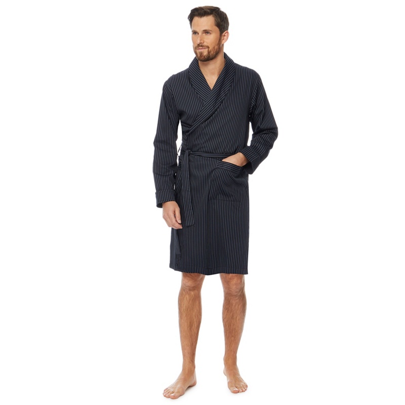 Hammond & Co. by Patrick Grant - Big And Tall Navy Stripe Print Satin Dressing Gown Review