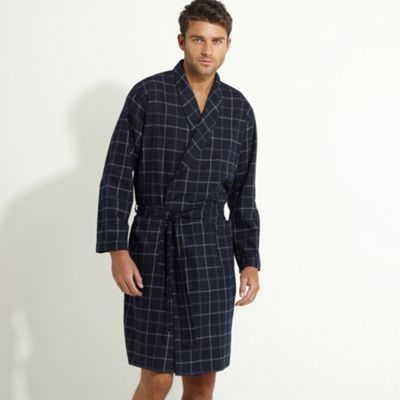 Navy brushed cotton check dressing gown