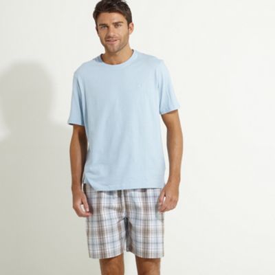 Light blue t-shirt and woven shorts