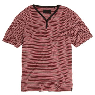 Dark red striped Y neck t-shirt
