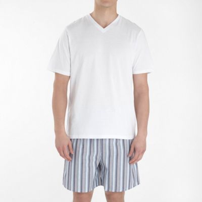 White t-shirt and striped short pyjama set