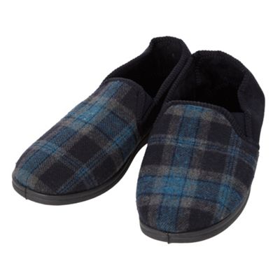 Navy check carpet slippers