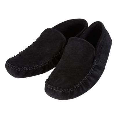 Black luxury suede moccasin slippers