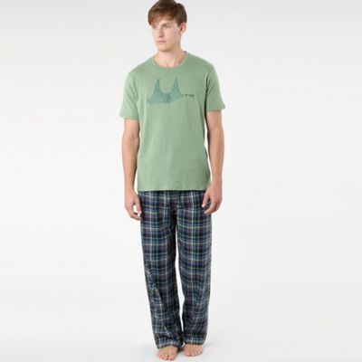 Green t-shirt and brushed check bottoms pyjamas