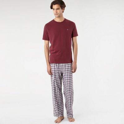 Dark red t-shirt and brushed check trouser pyjamas