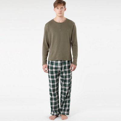 Green Textured Top And Brushed Check Bottoms Pyjama Set
