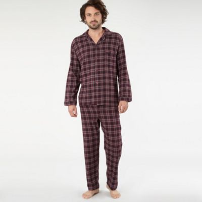 Dark red check print brushed pyjamas