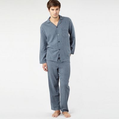 Navy small check print brushed pyjamas