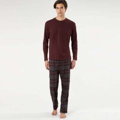 Wine waffle stripe pyjama top and brushed bottoms