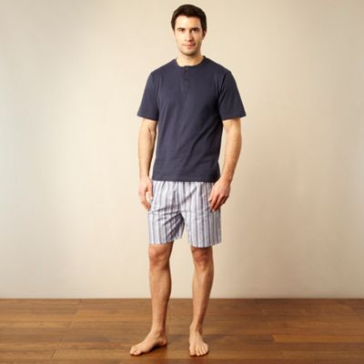 Maine New England Navy granddad neck t-shirt and striped shorts