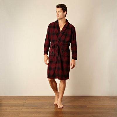 Wine checked lightweight fleece dressing gown