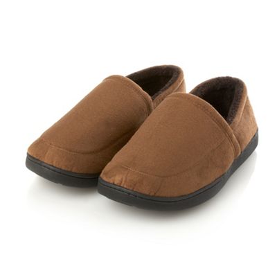 Tan microsuede memory foam slippers