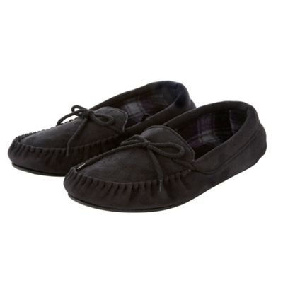 Black faux suede moccasins
