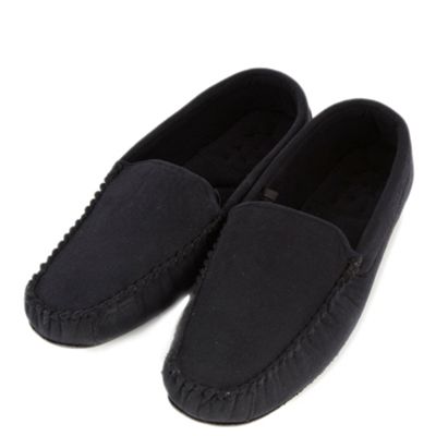 Black microsuede moccasin slippers